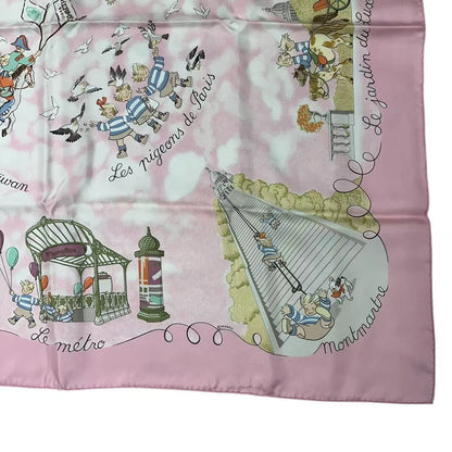 Hermes Scarf Silk Carre 90 les Triples de Paris Mischievous Triplets Pink — view 6