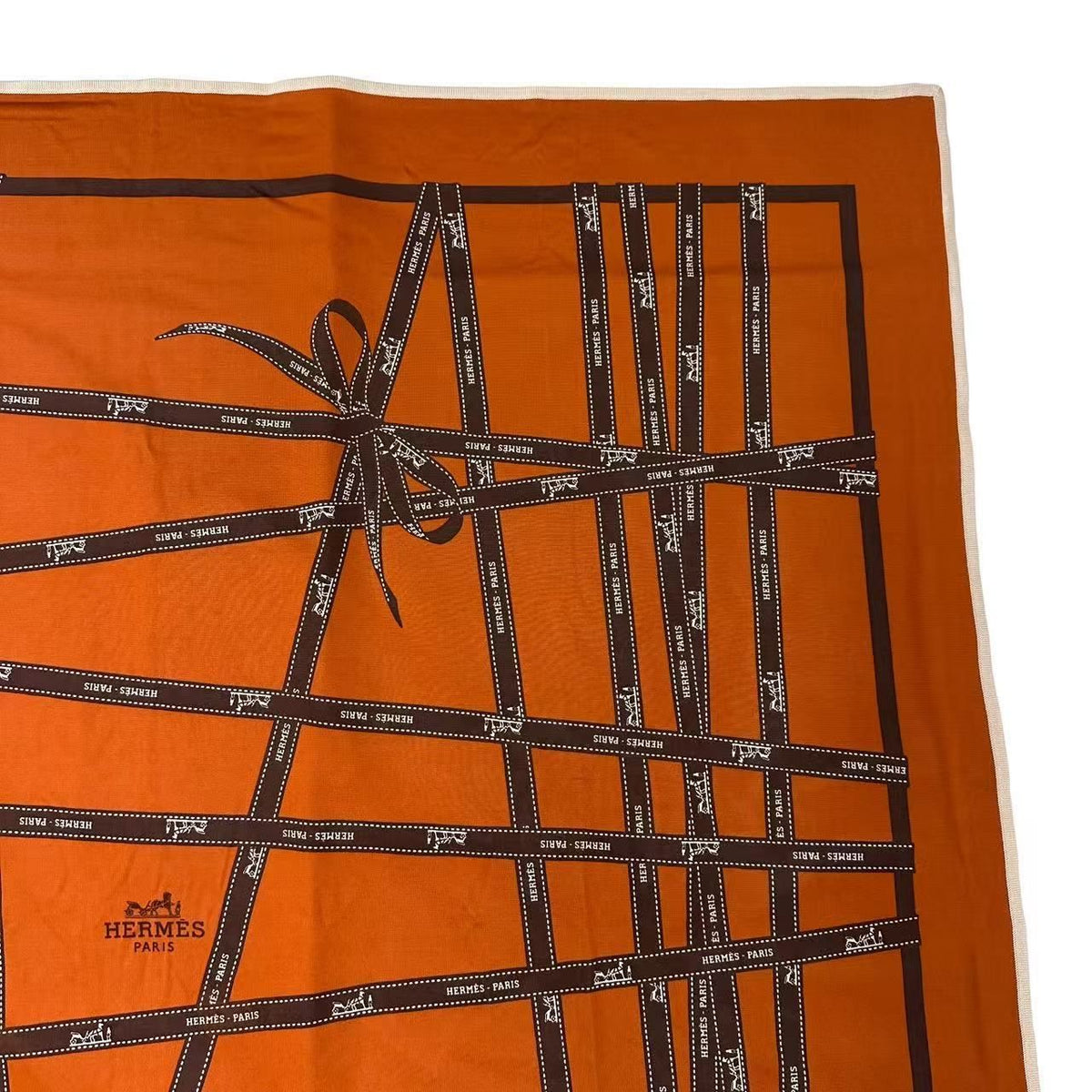Hermes Scarf Carre 90 Silk Bolduc Ribbon Pattern Orange — view 4