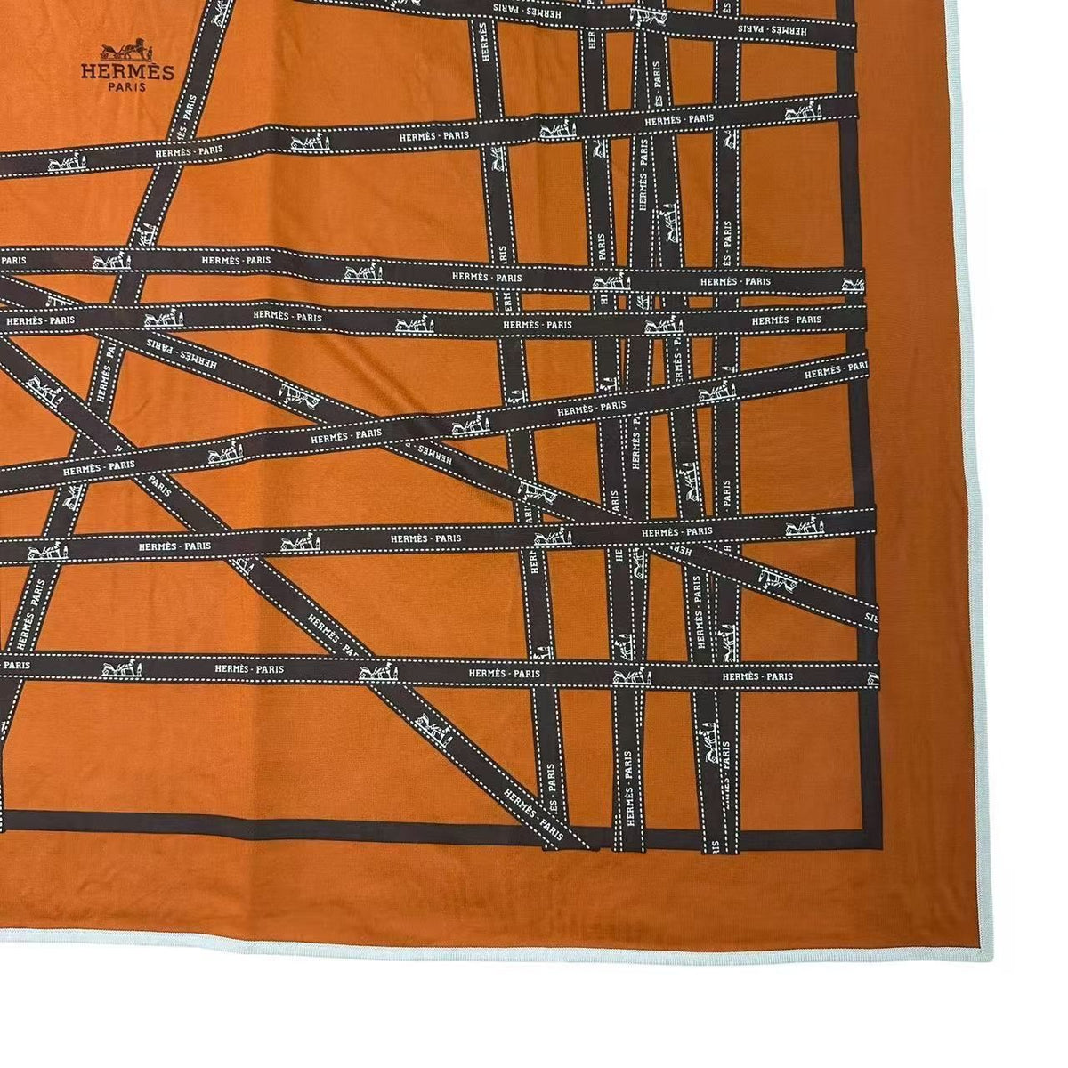 Hermes Scarf Carre 90 Silk Bolduc Ribbon Pattern Orange — view 6
