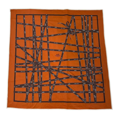 Hermes Scarf Carre 90 Silk Bolduc Ribbon Pattern Orange — view 2