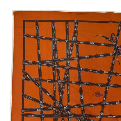 Hermes Scarf Carre 90 Silk Bolduc Ribbon Pattern Orange — view 3