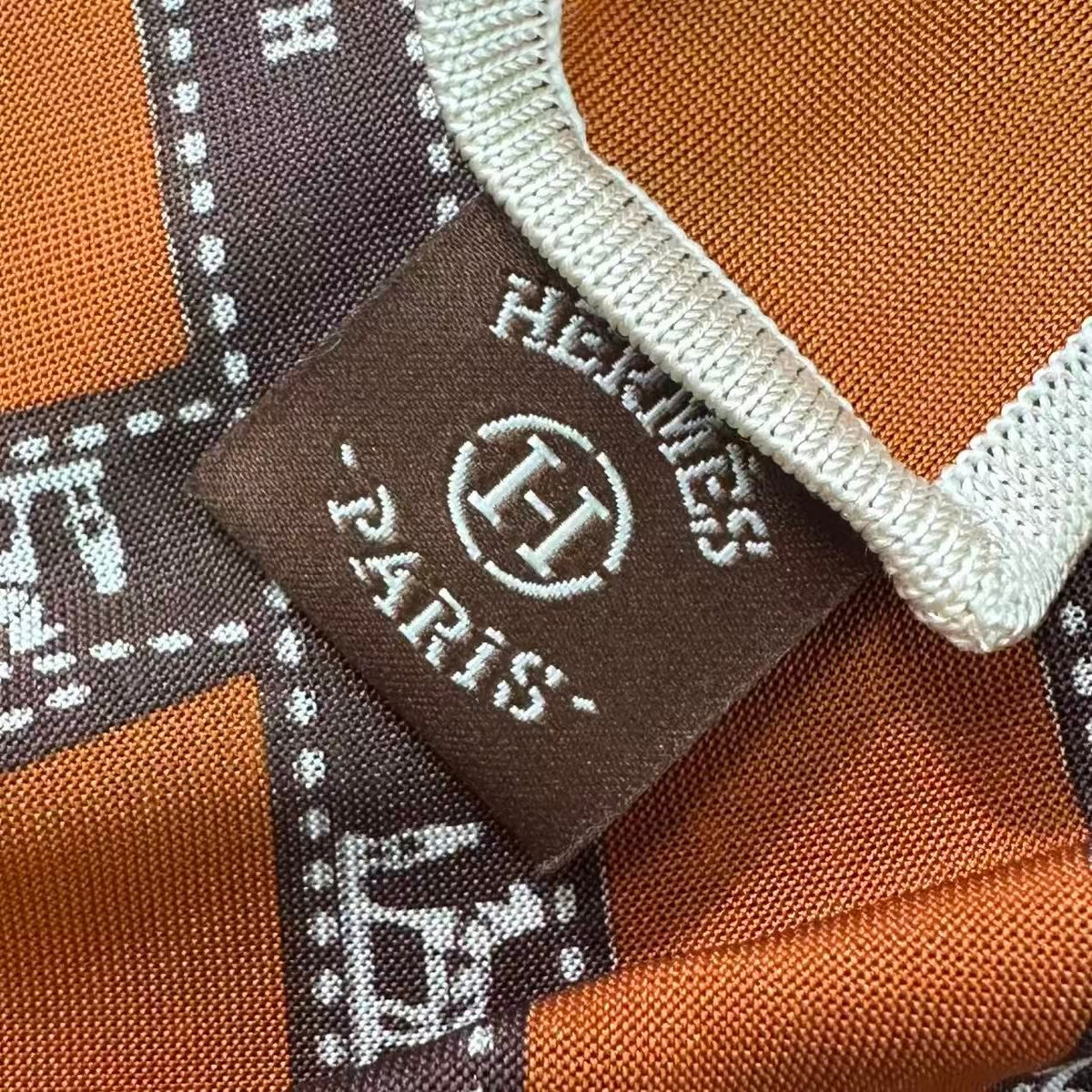 Hermes Scarf Carre 90 Silk Bolduc Ribbon Pattern Orange — view 7