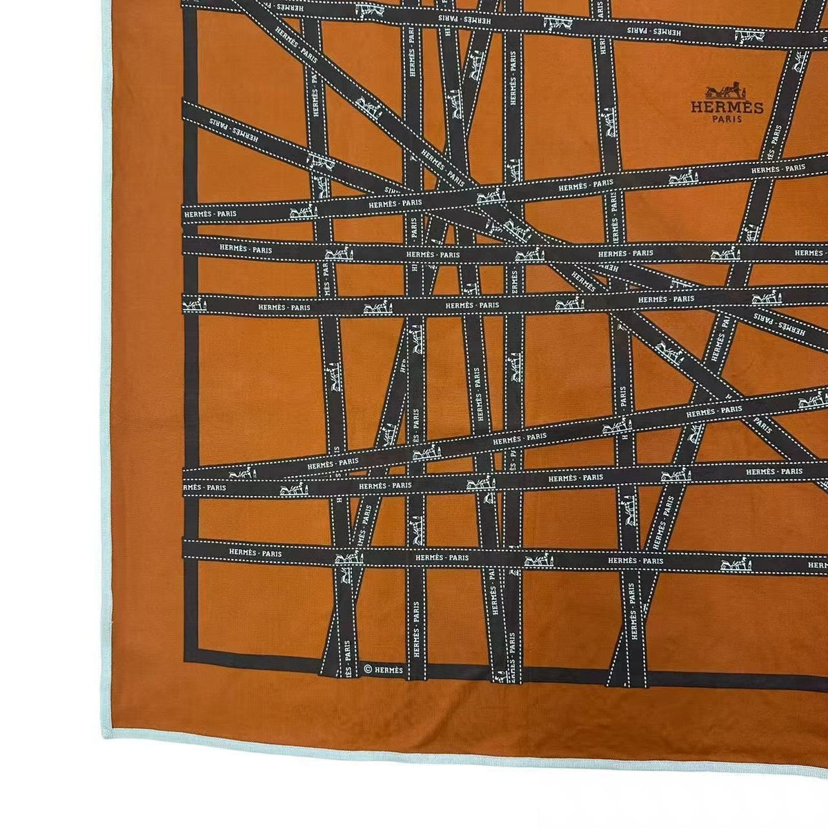 Hermes Scarf Carre 90 Silk Bolduc Ribbon Pattern Orange — view 5