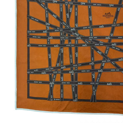 Hermes Scarf Carre 90 Silk Bolduc Ribbon Pattern Orange — view 5