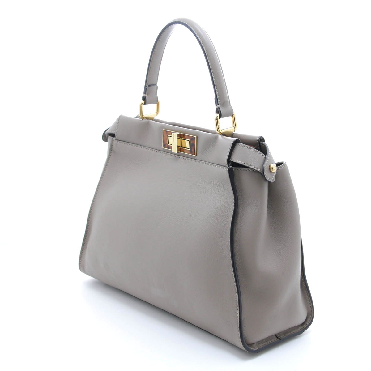 Fendi Regular Peekaboo Greige Leather Handbag — view 2