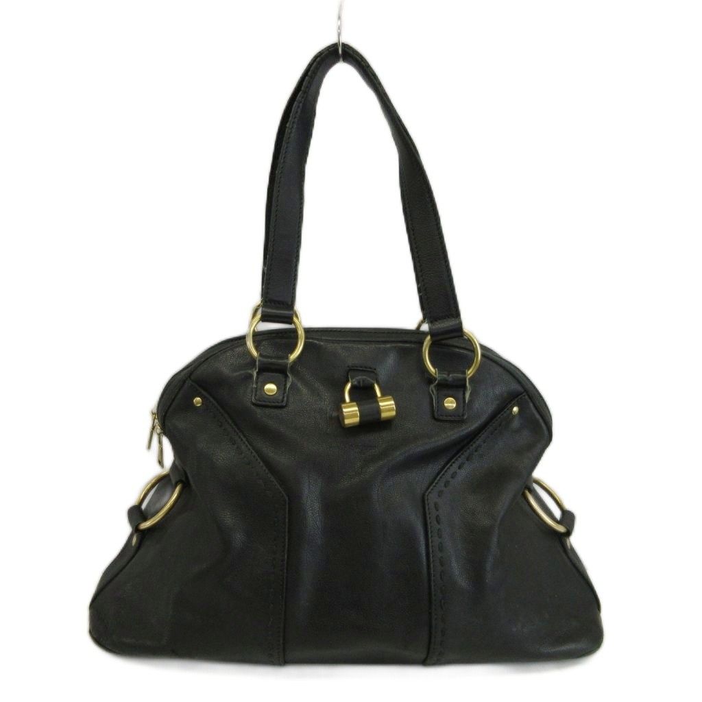 Saint Laurent Muse Handbag Shoulder Leather Dome Shape Gold Logo Black
