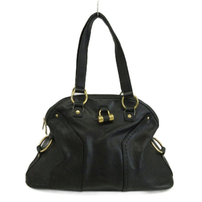 Saint Laurent Muse Handbag Shoulder Leather Dome Shape Gold Logo Black
