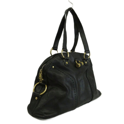 Saint Laurent Muse Handbag Shoulder Leather Dome Shape Gold Logo Black — view 5