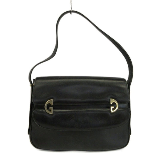 Gucci Vintage Handbag Leather G Logo Gold Black