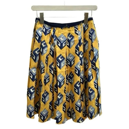 Gucci Pleated Skirt Silk Yellow Cube Logo All Over Print 38 — view 2