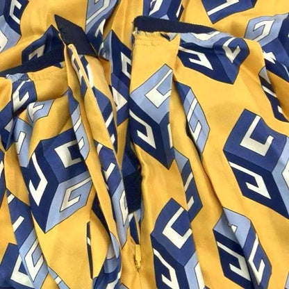 Gucci Pleated Skirt Silk Yellow Cube Logo All Over Print 38 — view 3