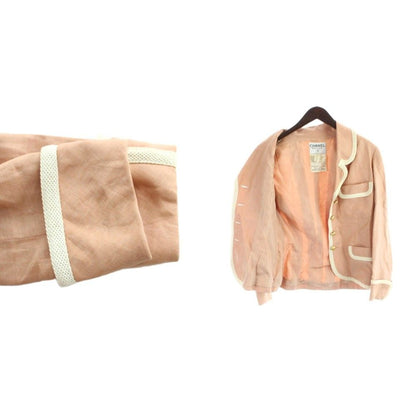 Chanel Vintage Set Blazer Tailored Jacket Trapezoid Skirt Knee-Length Linen CC — view 8