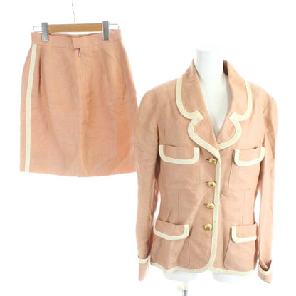 Chanel Vintage Set Blazer Tailored Jacket Trapezoid Skirt Knee-Length Linen CC