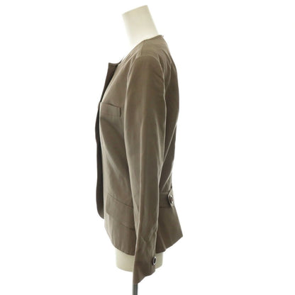 Dior Set Suit Collarless Jacket Pencil Skirt Wool 9 Mochabeige — view 4