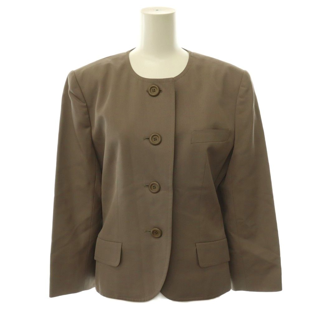 Dior Set Suit Collarless Jacket Pencil Skirt Wool 9 Mochabeige — view 2