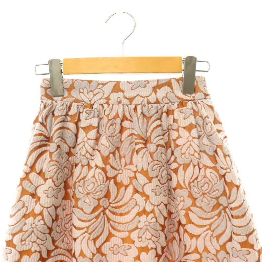 Prada Flare Skirt Mini Floral Jacquard Silk Blend Orange Smoke Pink 36 — view 3