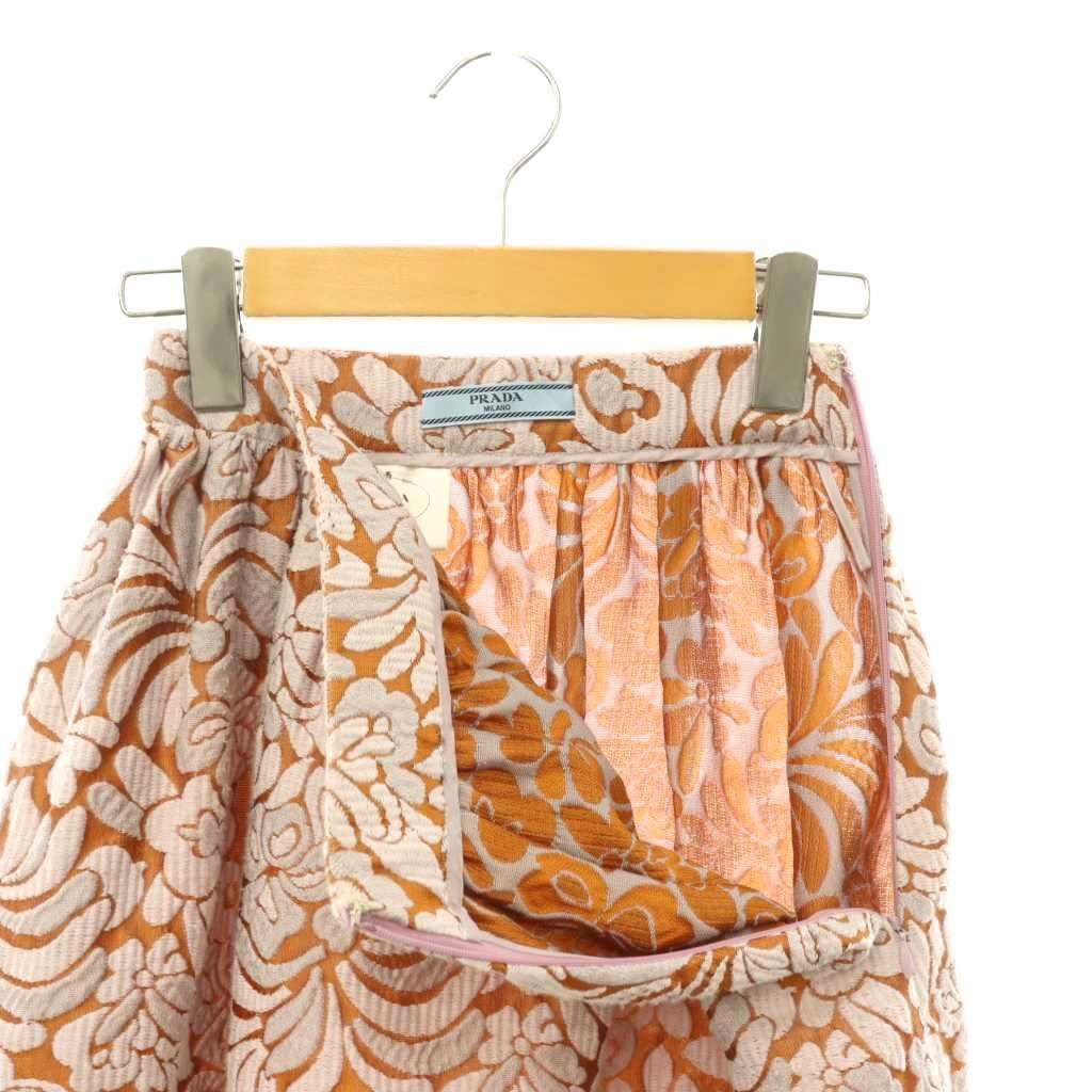 Prada Flare Skirt Mini Floral Jacquard Silk Blend Orange Smoke Pink 36 — view 4