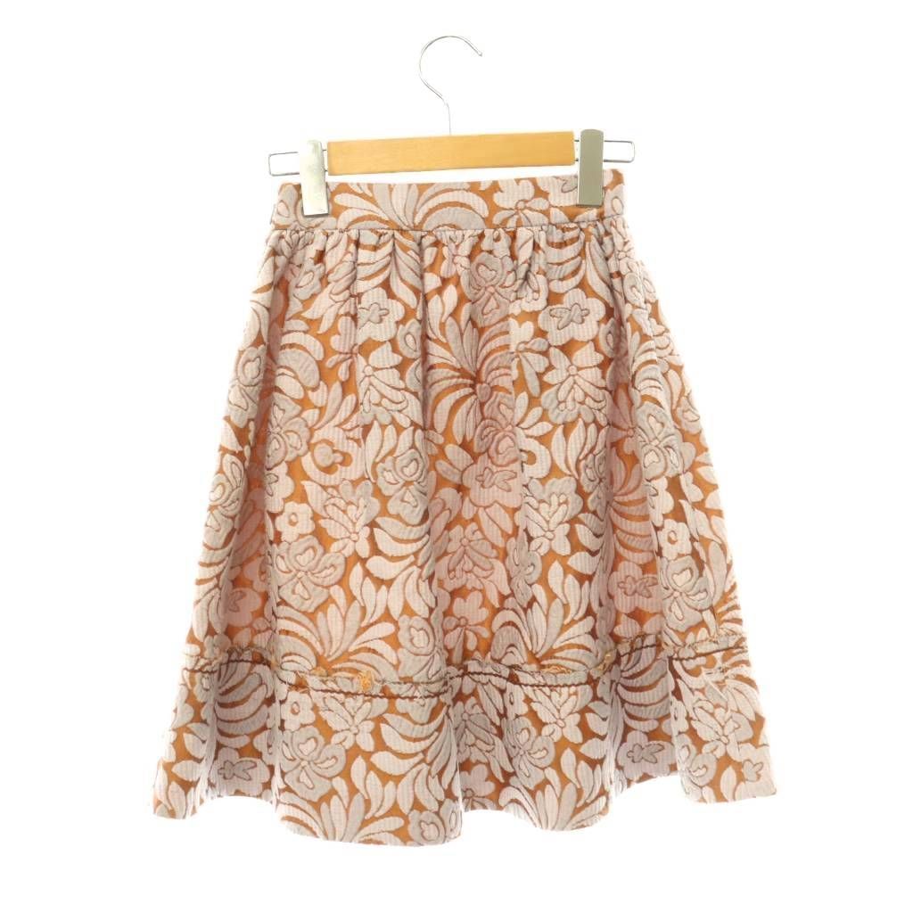 Prada Flare Skirt Mini Floral Jacquard Silk Blend Orange Smoke Pink 36 — view 2