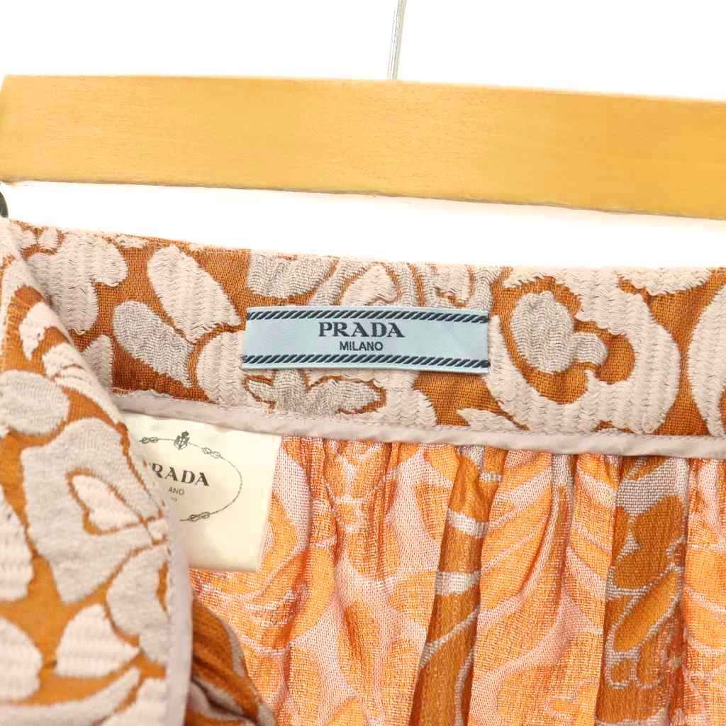 Prada Flare Skirt Mini Floral Jacquard Silk Blend Orange Smoke Pink 36 — view 6