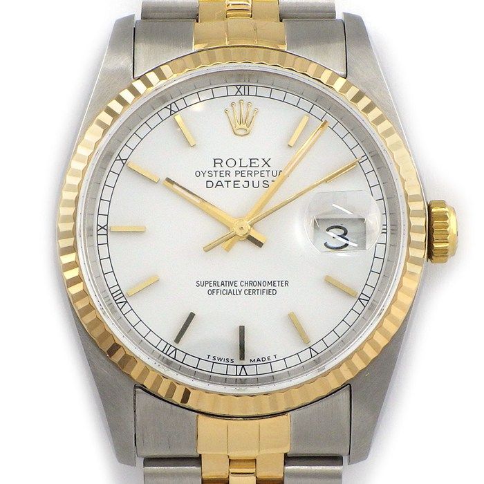 Rolex Watch Datejust White Dial Date 18k Yellow Gold SS Automatic