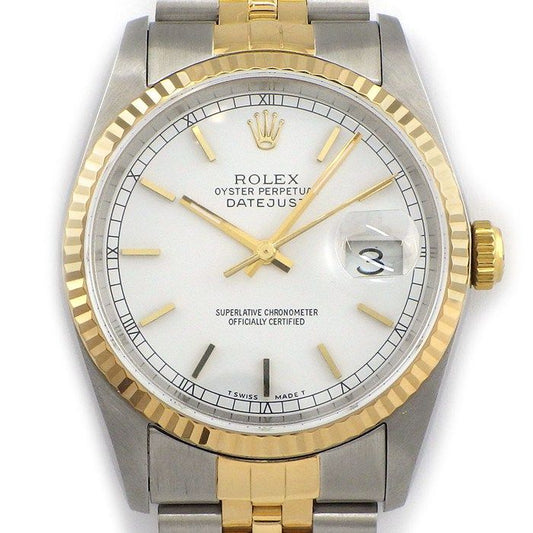 Rolex Watch Datejust White Dial Date 18k Yellow Gold SS Automatic