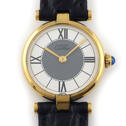 Cartier Watch Must Vendome SM Gray White Dial Roman Index Calfskin Strap 925