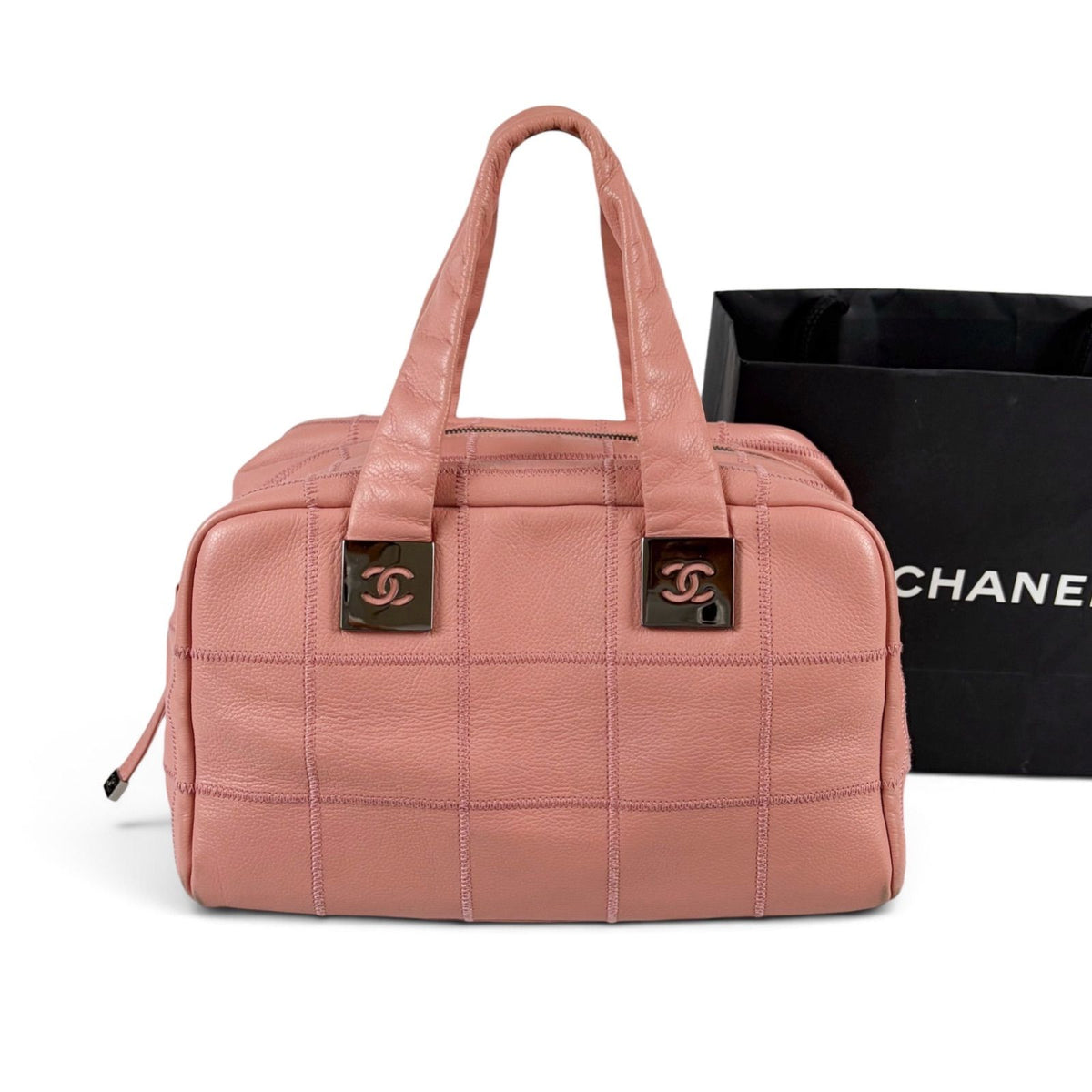 Chanel Choco Bar Bowling Bag Pink Caviar Leather