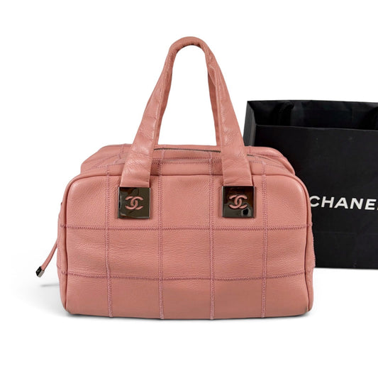 Chanel Choco Bar Bowling Bag Pink Caviar Leather