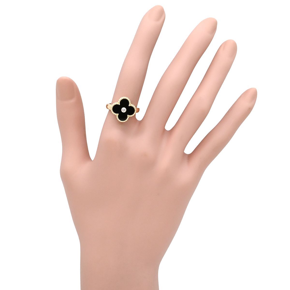Van Cleef & Arpels Ring Vintage Alhambra Black Yellow Gold 51 Diamond Onyx — view 8