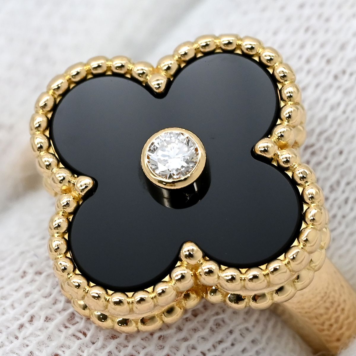 Van Cleef & Arpels Ring Vintage Alhambra Black Yellow Gold 51 Diamond Onyx — view 6