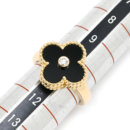 Van Cleef & Arpels Ring Vintage Alhambra Black Yellow Gold 51 Diamond Onyx — view 7