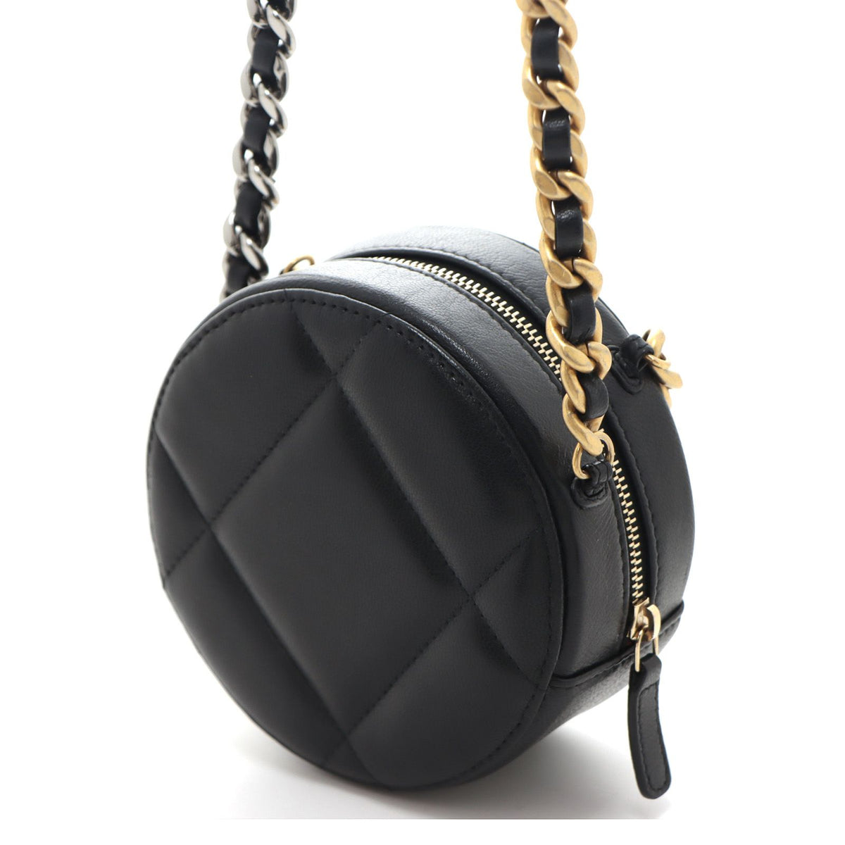 Chanel 19 Round Chain Shoulder Bag Leather Black Silver Ruthenium — view 2