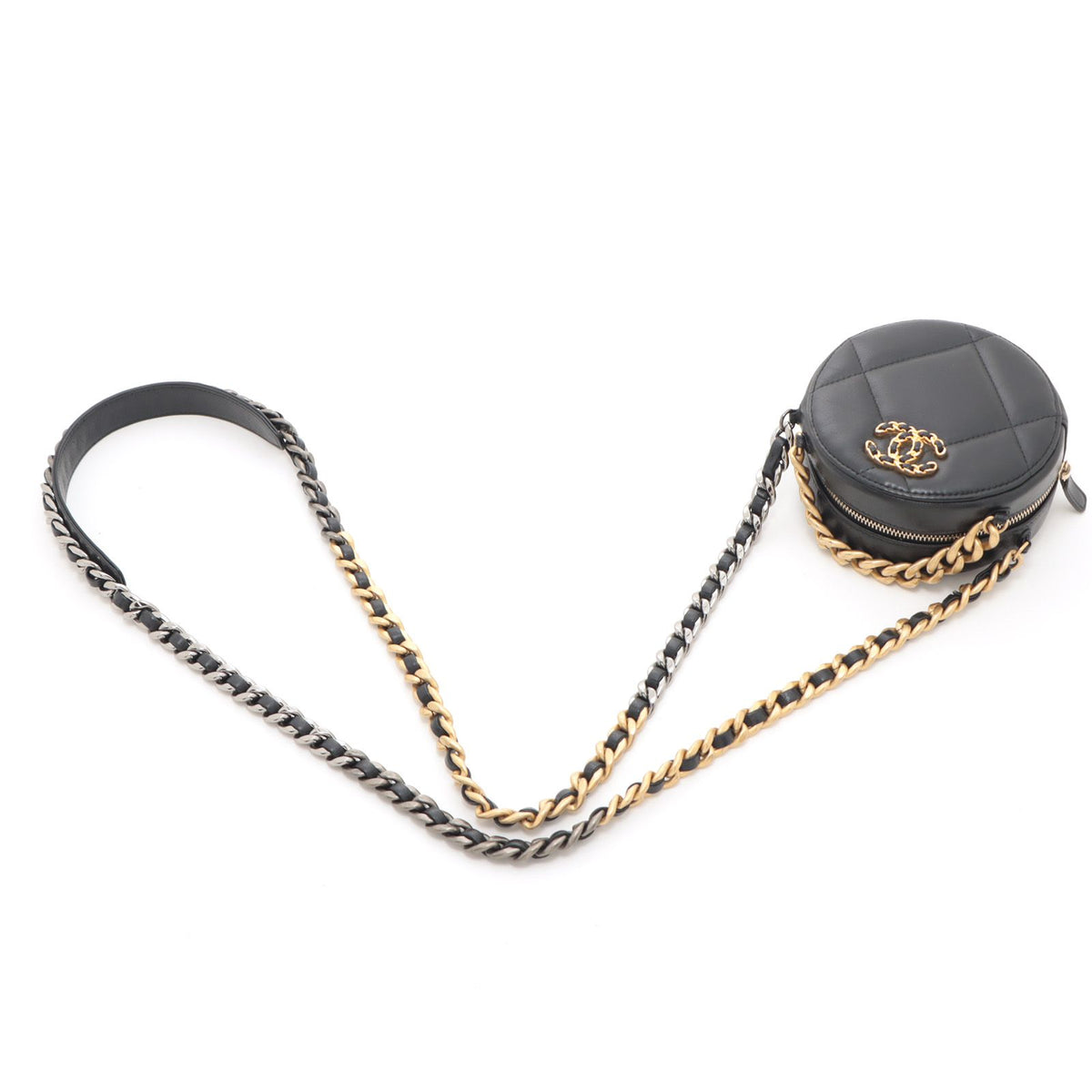 Chanel 19 Round Chain Shoulder Bag Leather Black Silver Ruthenium — view 4