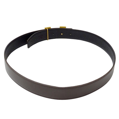 Hermes Belt H Leather Dark Brown Black Gold Reversible — view 3