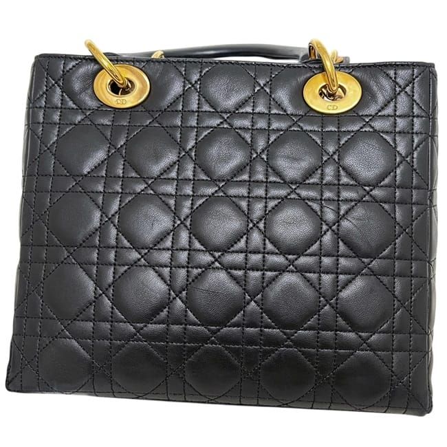 Dior Handbag Lady Medium Cannage Lambskin Black Gold — view 6