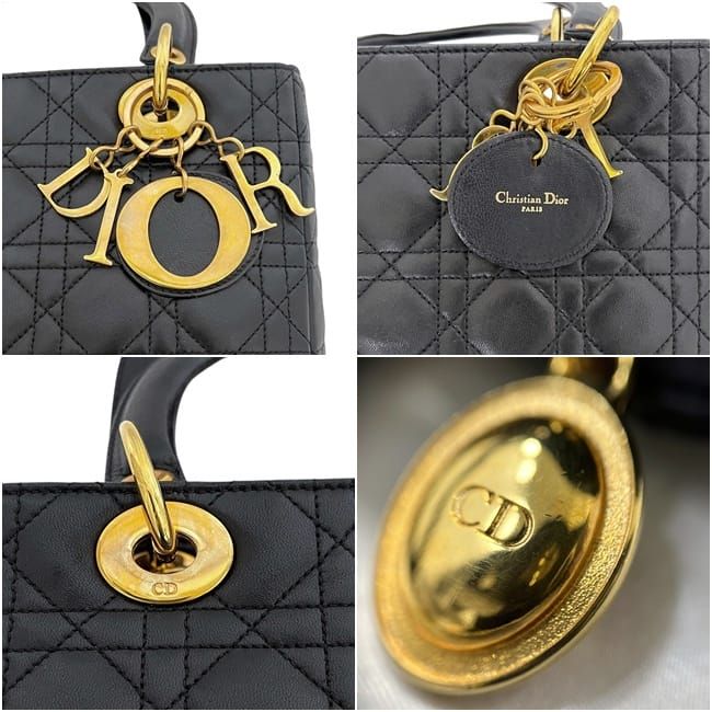 Dior Handbag Lady Medium Cannage Lambskin Black Gold — view 4