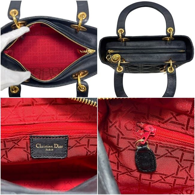 Dior Handbag Lady Medium Cannage Lambskin Black Gold — view 3