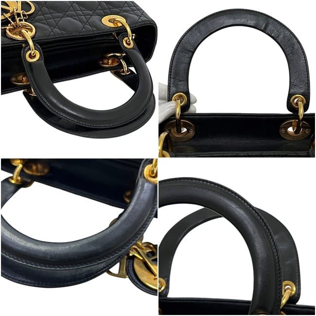 Dior Handbag Lady Medium Cannage Lambskin Black Gold — view 5