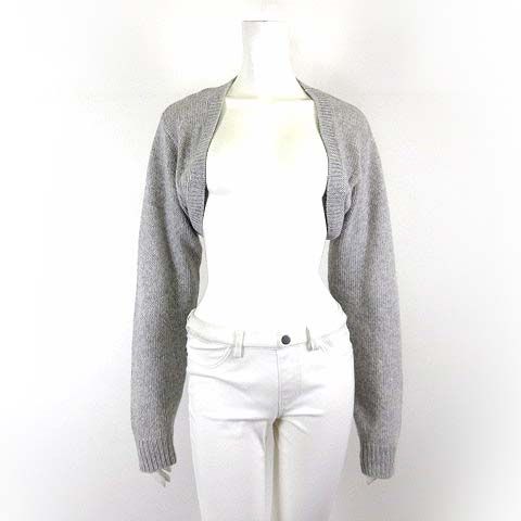 Prada Cashmere Wool Knit Cropped Bolero Cardigan Long Sleeve Triangle Logo L 42 — view 3