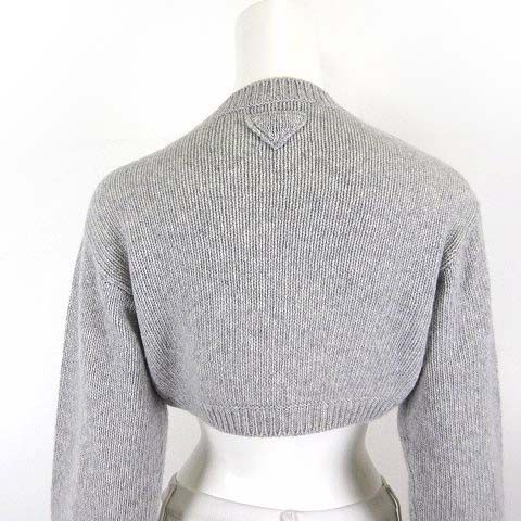 Prada Cashmere Wool Knit Cropped Bolero Cardigan Long Sleeve Triangle Logo L 42 — view 2