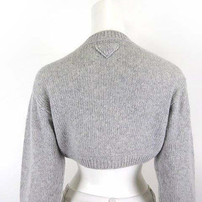 Prada Cashmere Wool Knit Cropped Bolero Cardigan Long Sleeve Triangle Logo L 42 — view 2