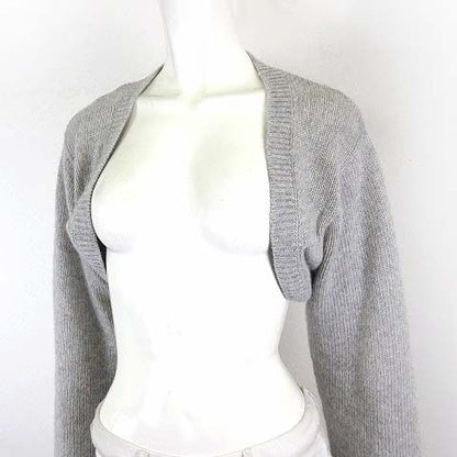 Prada Cashmere Wool Knit Cropped Bolero Cardigan Long Sleeve Triangle Logo L 42 — view 8