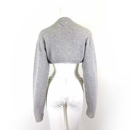 Prada Cashmere Wool Knit Cropped Bolero Cardigan Long Sleeve Triangle Logo L 42
