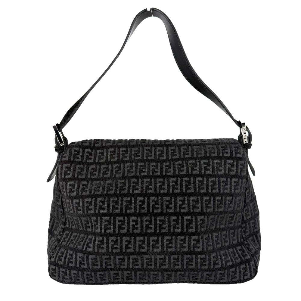 Fendi Zucchino Mamma Bucket Shoulder Bag Leather Velour Black Silver — view 2