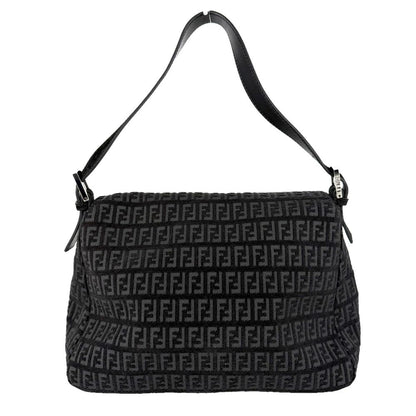 Fendi Zucchino Mamma Bucket Shoulder Bag Leather Velour Black Silver — view 2