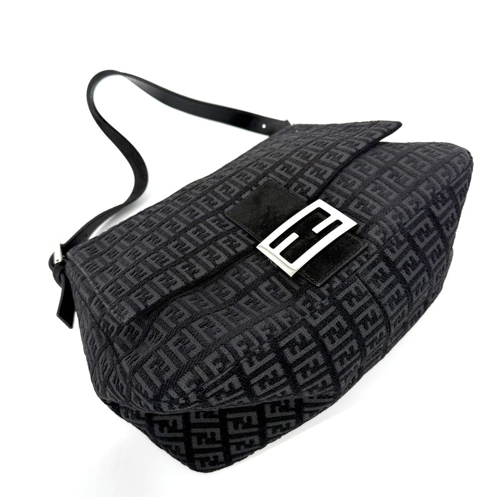 Fendi Zucchino Mamma Bucket Shoulder Bag Leather Velour Black Silver — view 3