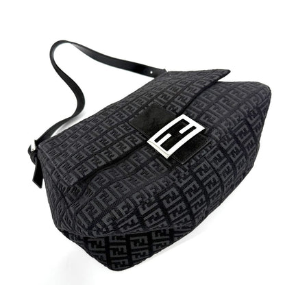 Fendi Zucchino Mamma Bucket Shoulder Bag Leather Velour Black Silver — view 3