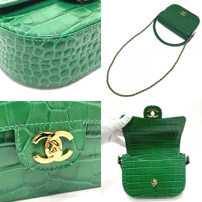 Chanel Shoulder Bag CC Logo Mini Top Handle Flap Metiers D'art Leather Green — view 7