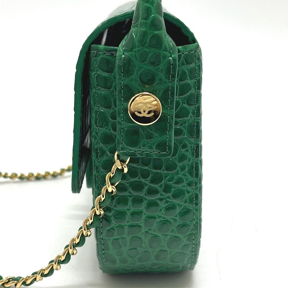 Chanel Shoulder Bag CC Logo Mini Top Handle Flap Metiers D'art Leather Green — view 3