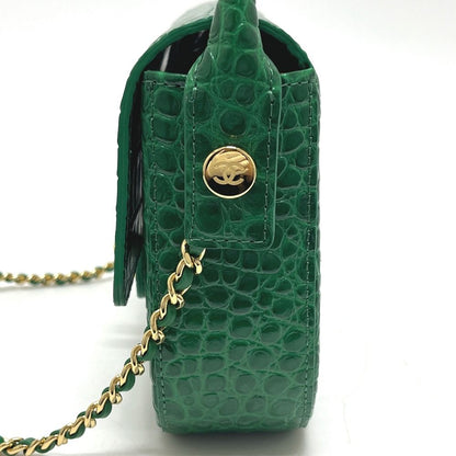 Chanel Shoulder Bag CC Logo Mini Top Handle Flap Metiers D'art Leather Green — view 3